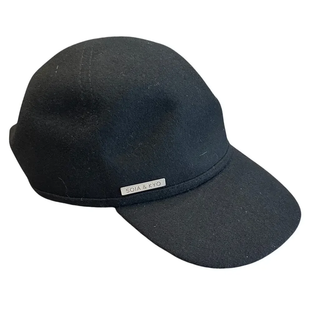 Soia & Kyo Black Felt Wool Marlow Riding Cap Asiatic Raccoon Fur Heritage Preppy